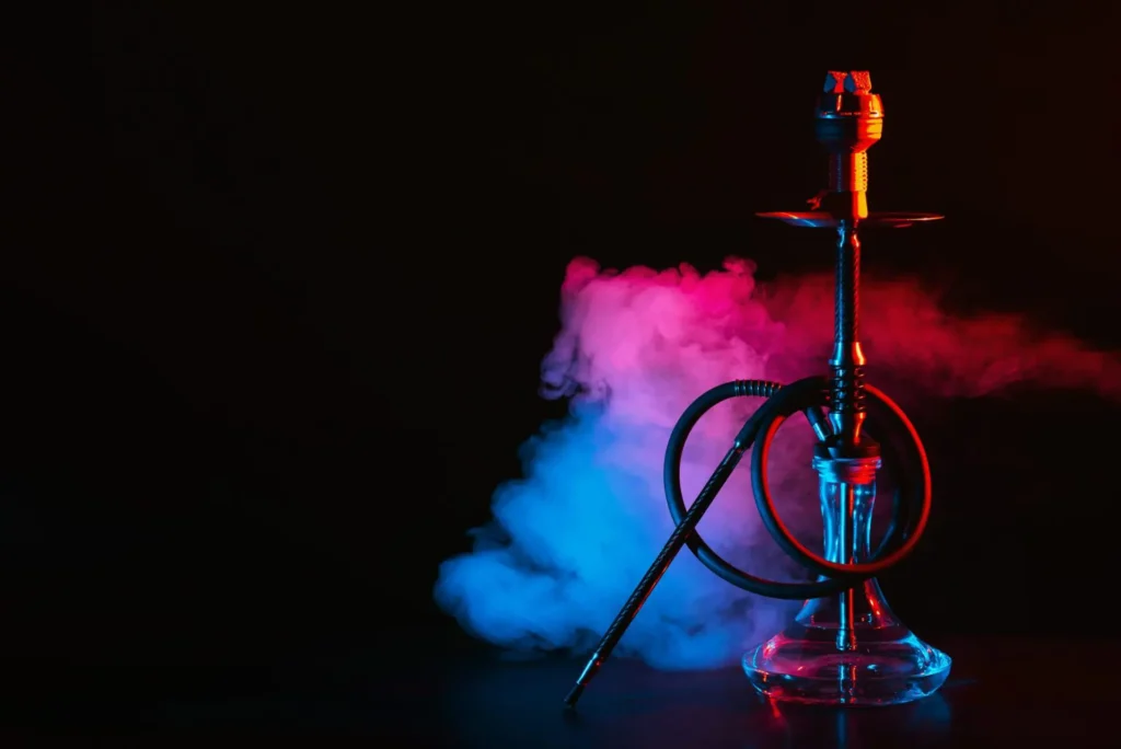 Shisha model with smoke in the background